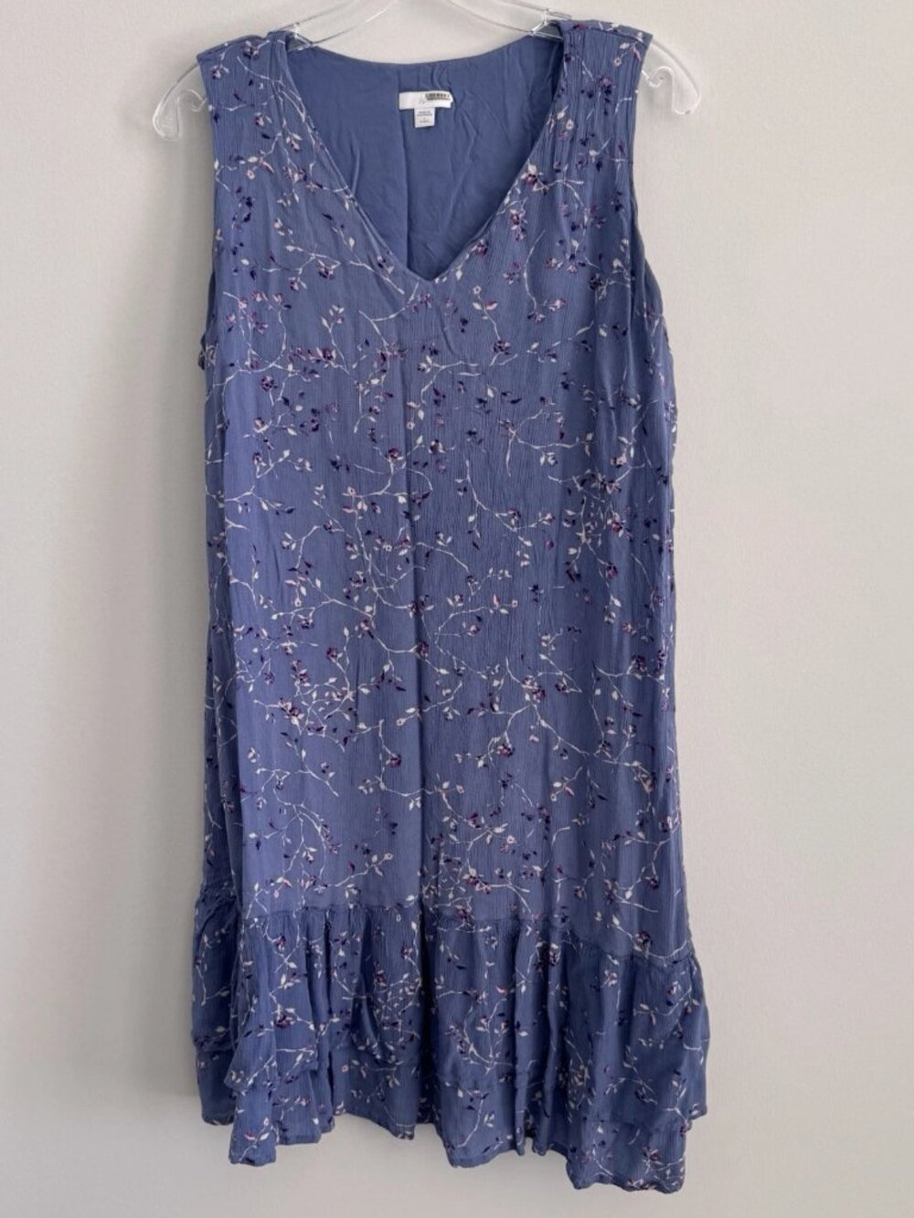 J Jill Blue Floral Sleeveless Midi Dress Petite L Rayon Tiered Boho